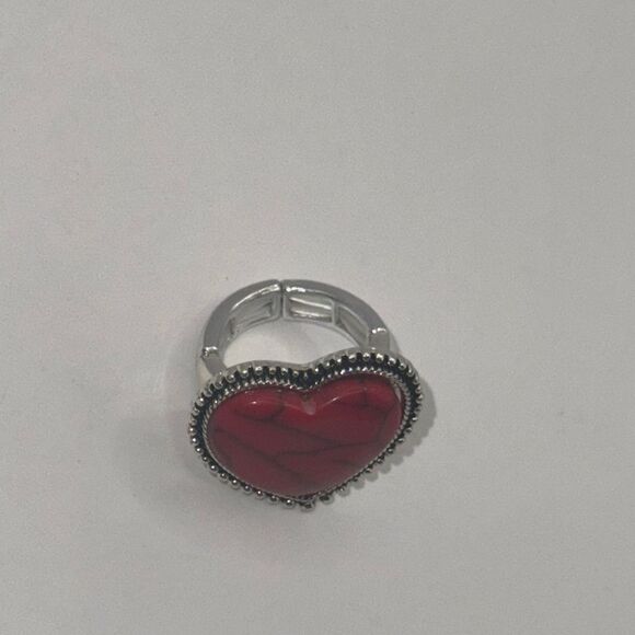 Heart-Shaped Red Ring with Silver Accents - Picture 4 of 5